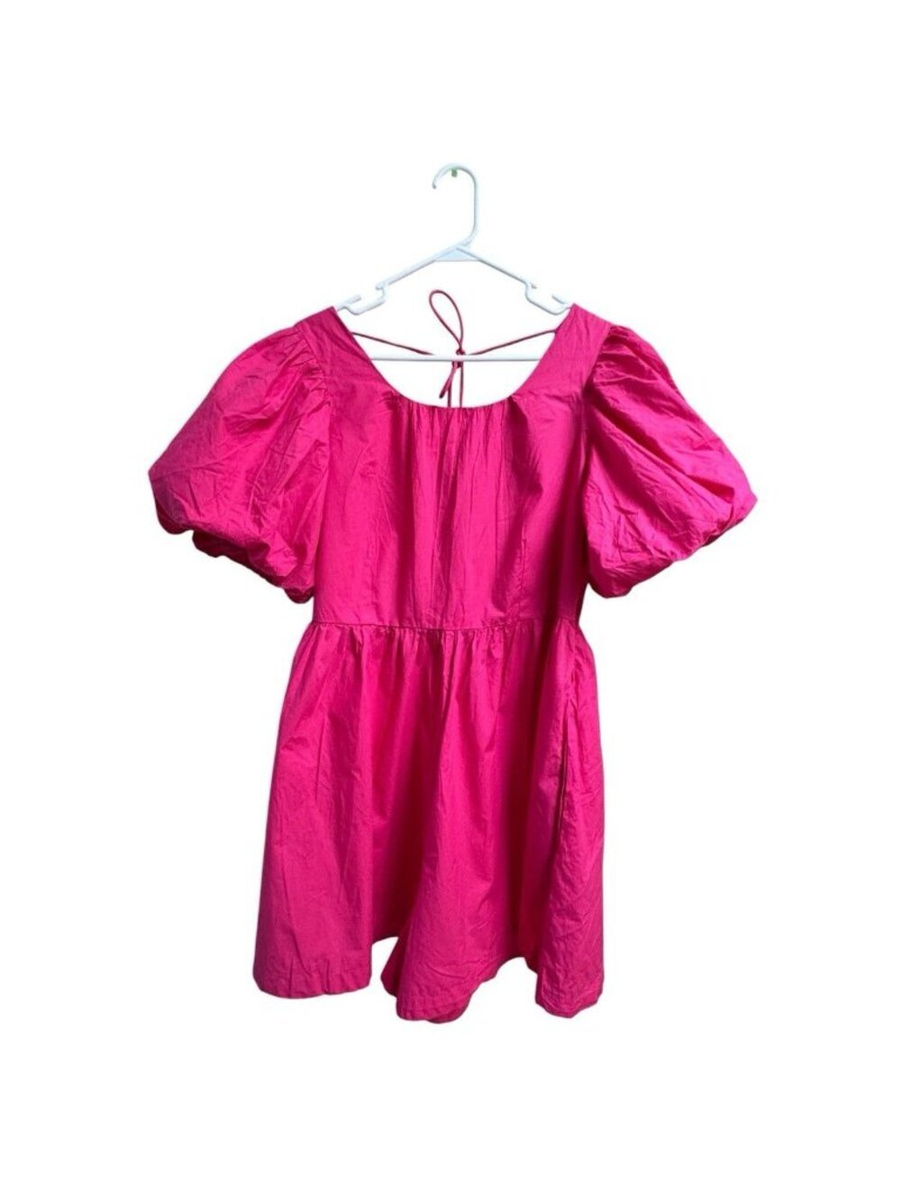 Anthro Hot Pink Romper Puff Sleeve Dress Style Skort Size L